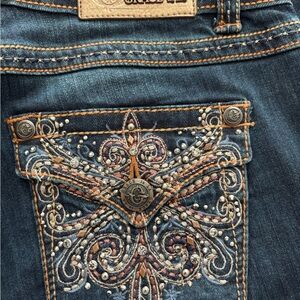 Grace in LA Women's Embroidered Dark Blue Jeans